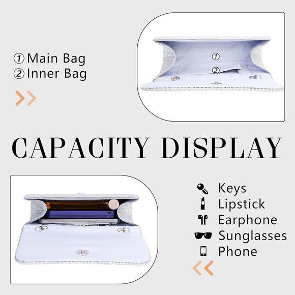 🆕Elegant Evening Clutch Purse for Women Silver Satin with Chain Strap for Party - Picture 3 of 7